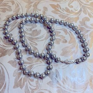 Vintage Knotted Glass Gray Faux Pearls 23” Gorgeous